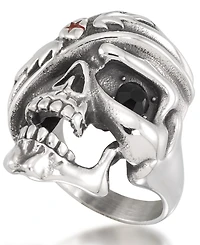 Andrew Charles by Andy Hilfiger Men's Black Cubic Zirconia & Red Enamel Pirate Skull Ring Stainless Steel