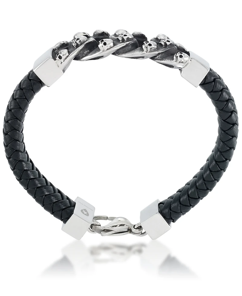 Andrew Charles by Andy Hilfiger Men's Skull Link Leather Bracelet in Stainless Steel