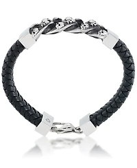 Andrew Charles by Andy Hilfiger Men's Skull Link Leather Bracelet in Stainless Steel