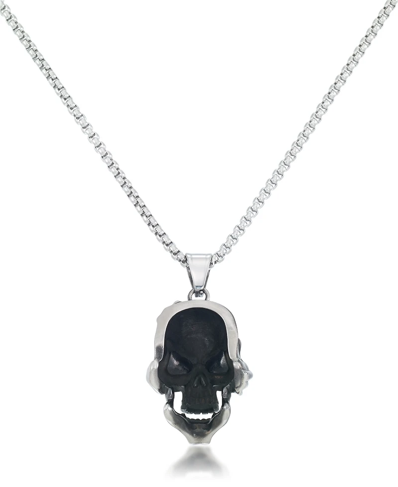 Andrew Charles by Andy Hilfiger Men's Cubic Zirconia Pirate Skull 24" Pendant Necklace in Stainless Steel