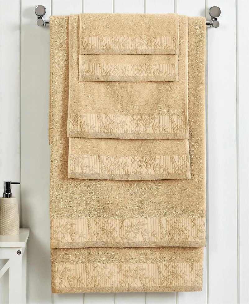 Superior Wisteria Floral Embroidered Jacquard Border Cotton 6 Piece Bath Towel Set