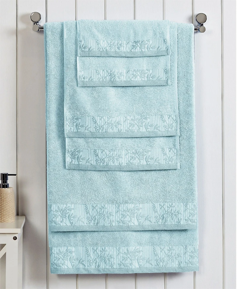Superior Wisteria Floral Embroidered Jacquard Border Cotton 6 Piece Bath Towel Set