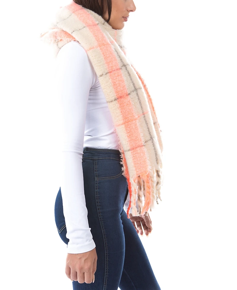 Marcus Adler Women's Neon Pop Plaid Blanket Scarf with Fringe