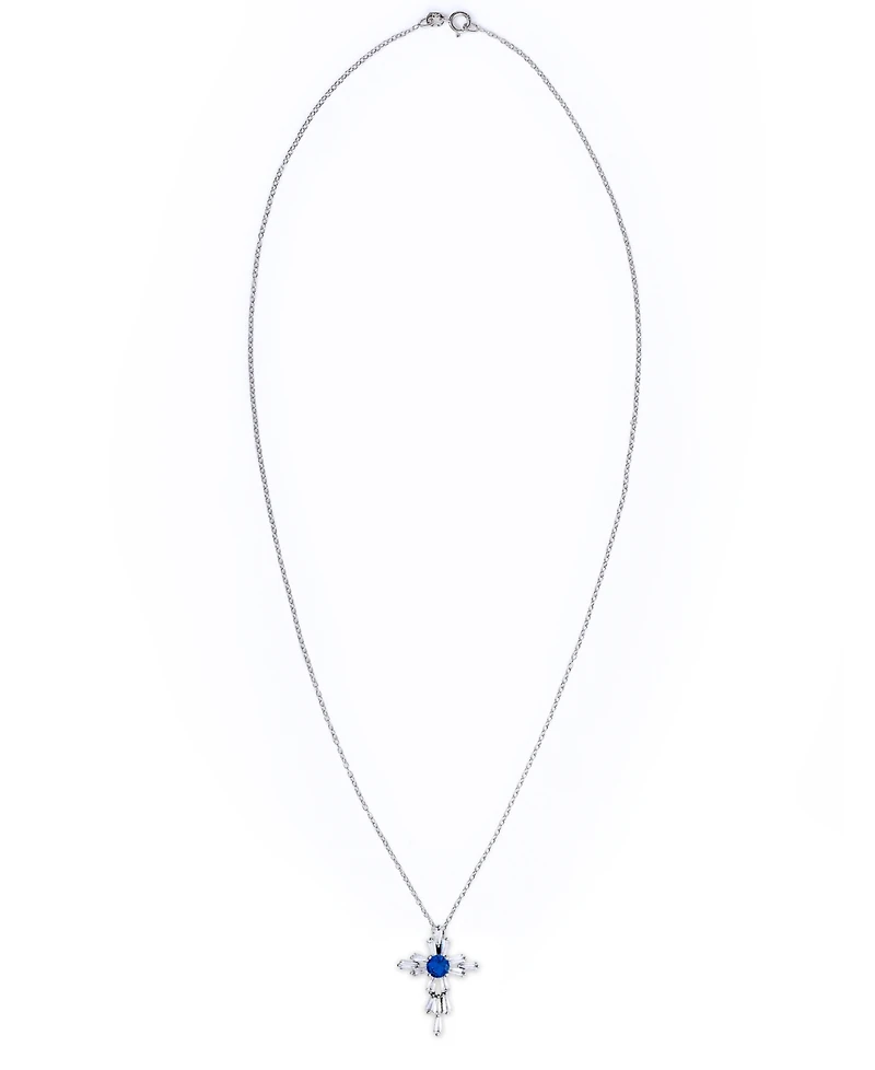 Birthstone Cross 18" Pendant In Silver Plate