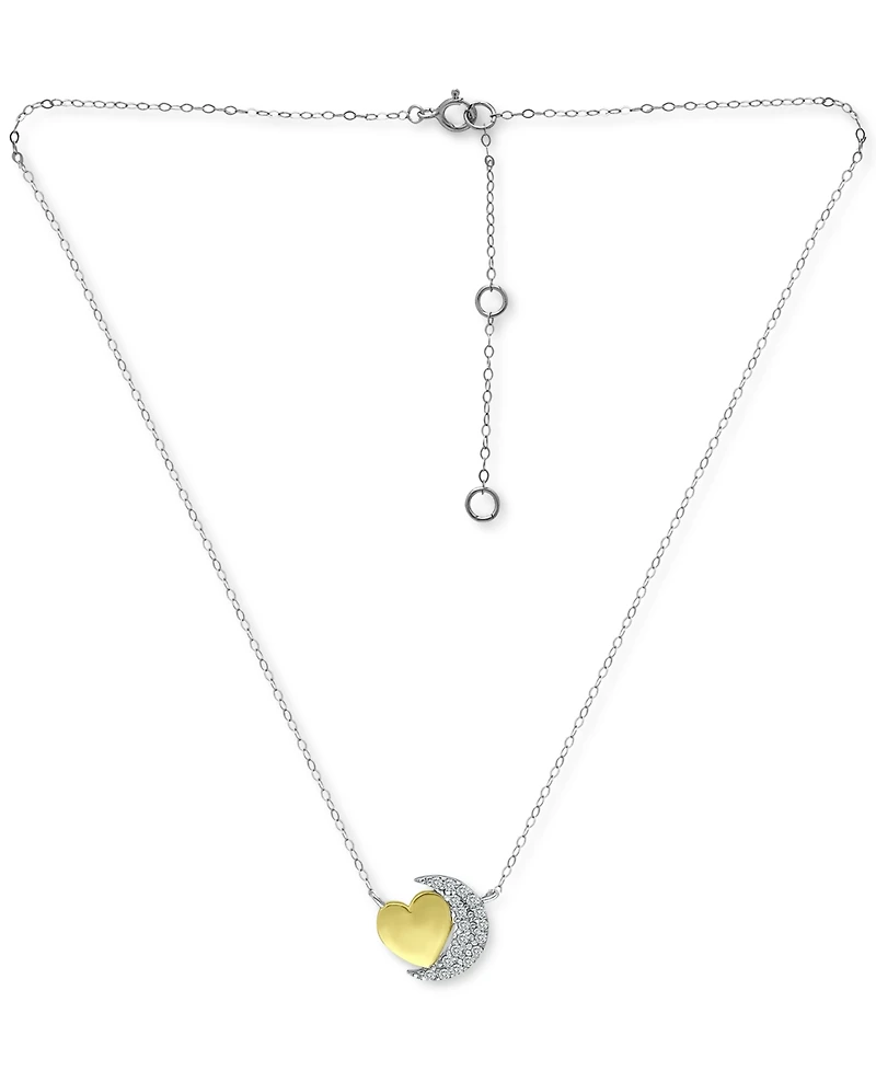Giani Bernini Cubic Zirconia Crescent Moon & Heart 16" Pendant Necklace Sterling Silver 18k Gold-Plate, Created for Macy's (Also Silv