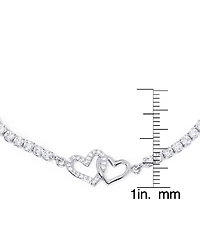 Cubic Zirconia Linked Hearts Adjustable Bolo Bracelet in Silver Plate