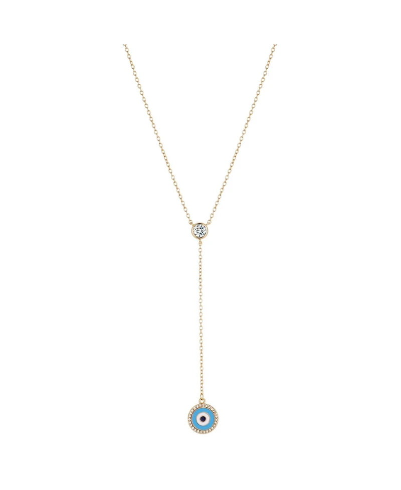 Gold Flash Plated Crystal Evil Eye Lariat Necklace