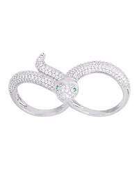 Cubic Zirconia Snake Double Finger Ring Silver Plate