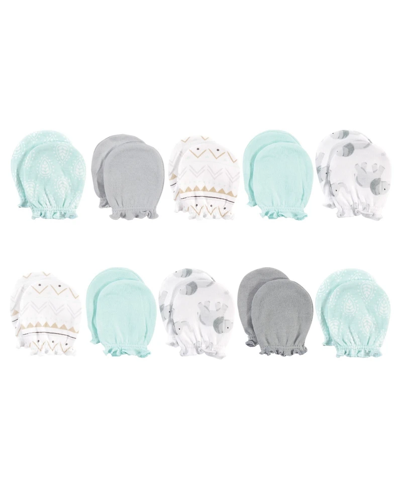 Hudson Baby Infant Cotton Scratch Mittens 10pk, Gray Elephant, One Size
