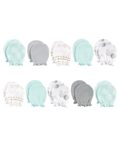 Hudson Baby Infant Cotton Scratch Mittens 10pk, Gray Elephant, One Size