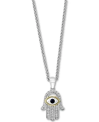 Effy Sapphire (1/10 ct. t.w.) & Diamond (1/5 ct. t.w.) Hamsa Hand 18" Pendant Necklace in Sterling Silver & 18k Gold-Plate