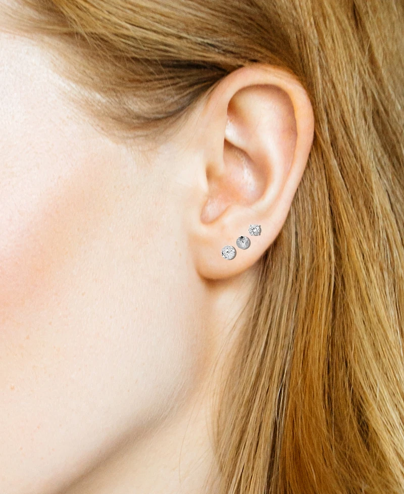 And Now This 3-Pc. Set Cubic Zirconia, Hammered-Look and Crystal Ball Stud Earrings in Silver-Plate