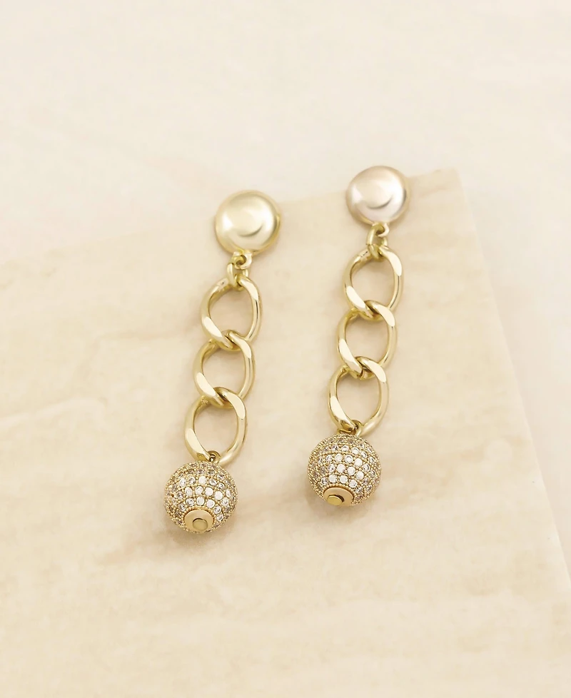 Ettika Gold Plated Chain Crystal Ball Drop Earrings