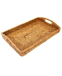 Artifacts Trading Company Rattan Rectangular Tray with Glass Insert