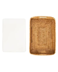 Artifacts Rattan 17" Rectangular Tray with Glass Insert