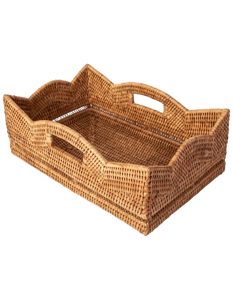 Artifacts Rattan Rectangular Scalloped Shelf Basket