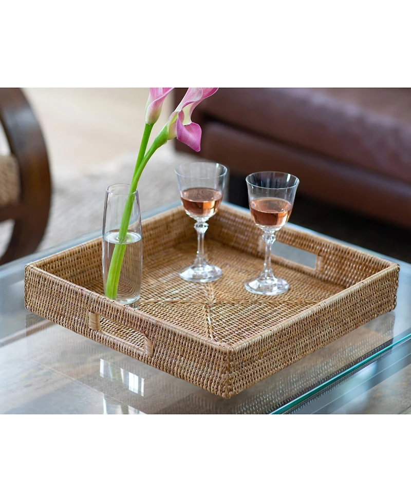 Artifacts Rattan Square Ottoman Tray with Cutout Handles