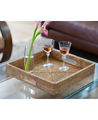 Artifacts Rattan Square Ottoman Tray with Cutout Handles