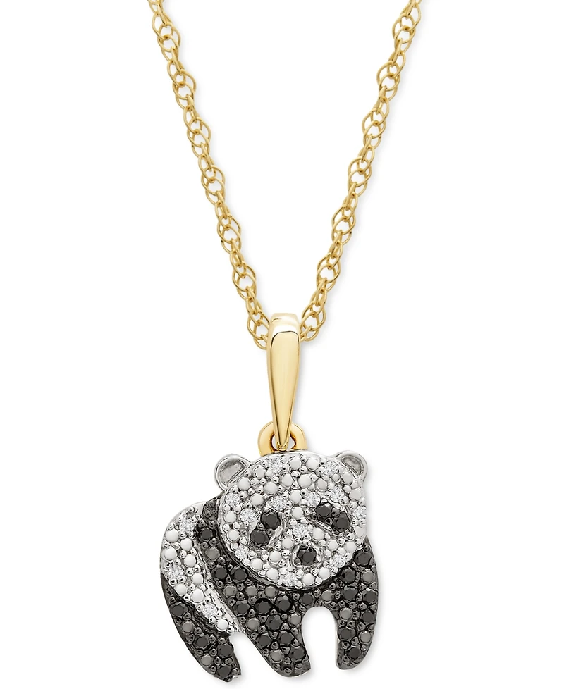 Wrapped Black & White Diamond Panda 18" Pendant Necklace (1/10 ct. t.w.) in 10k Gold, Created for Macy's