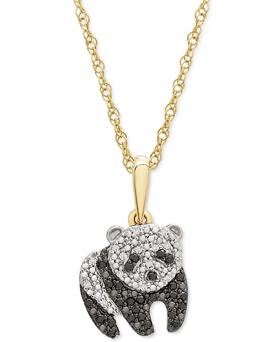 Wrapped Black & White Diamond Panda 18" Pendant Necklace (1/10 ct. t.w.) in 10k Gold, Created for Macy's