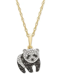 Wrapped Black & White Diamond Panda 18" Pendant Necklace (1/10 ct. t.w.) in 10k Gold, Created for Macy's