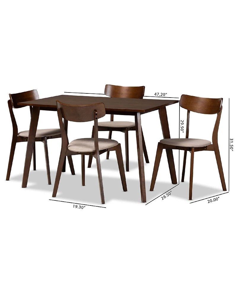 Nori Mid-Century Modern Transitional Fabric Upholstered 5 Piece Dining Set