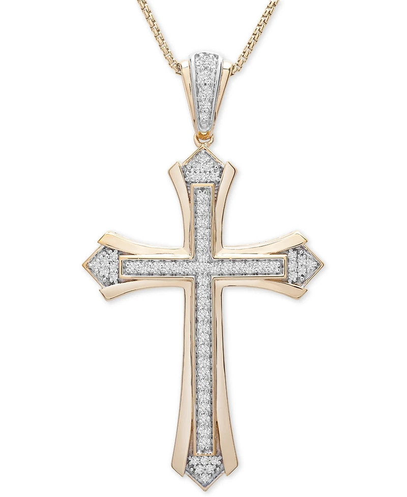 Men's Diamond Cross 22" Pendant Necklace (1/2 ct. t.w.) in 14k Gold-Plated Sterling Silver