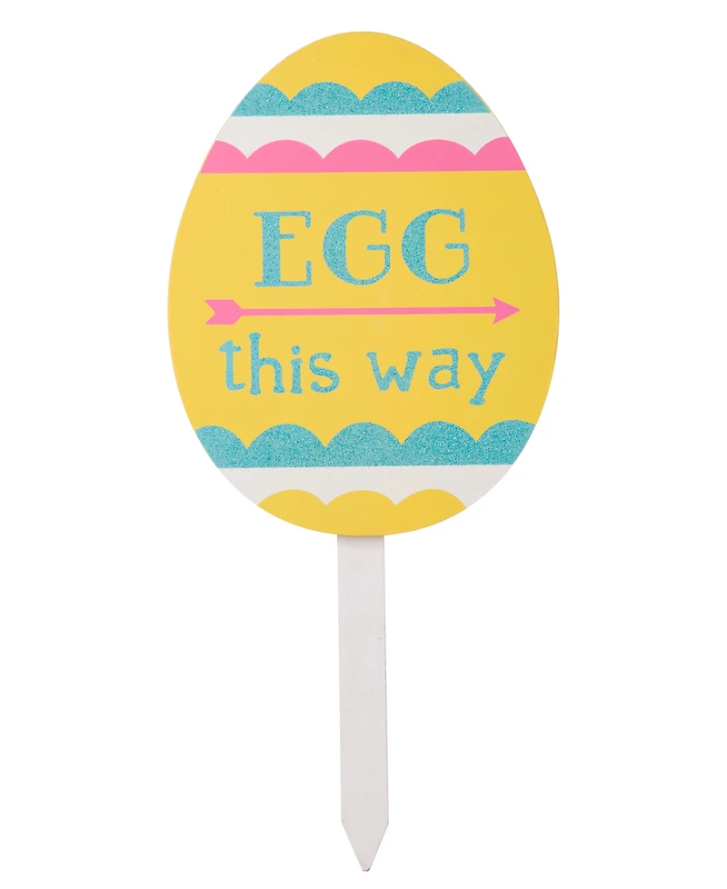 Glitzhome Set of 3 15"H Wooden Easter Egg Yard Stake