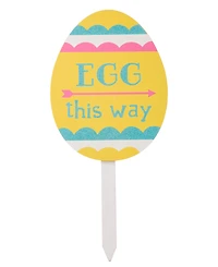 Glitzhome Set of 3 15"H Wooden Easter Egg Yard Stake