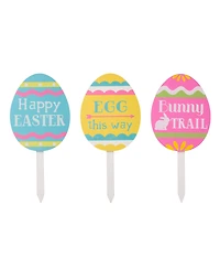 Glitzhome Set of 3 15"H Wooden Easter Egg Yard Stake