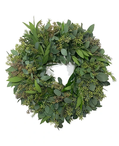 GreenishBlu Fresh Seeded Eucalyptus, Bay Leaf and Rosemary Wreath, 20"