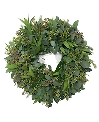 GreenishBlu Fresh Seeded Eucalyptus, Bay Leaf and Rosemary Wreath, 20"