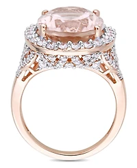 Morganite (9-3/4 ct. t.w.) and Diamond (1-2/5 Oval Halo Ring 14k Rose Gold