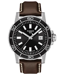 Tissot Men's Swiss Supersport Brown Leather Strap Watch 44mm