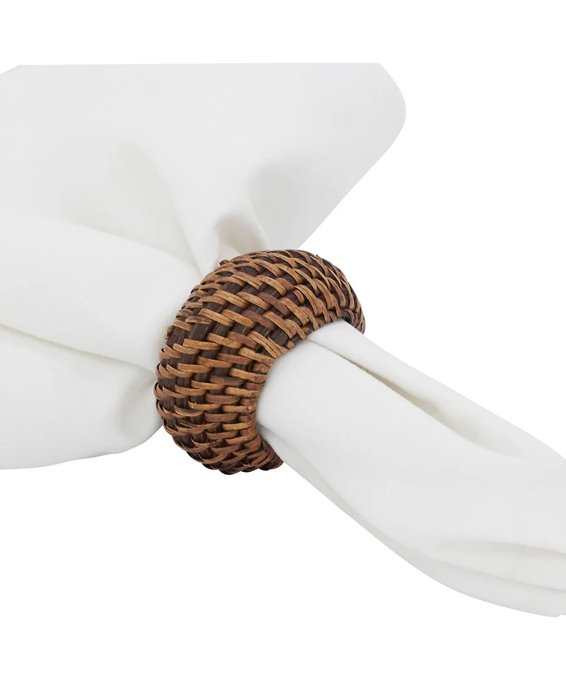 Saro Lifestyle Rattan Napkin Rings with Woven Design, Set of 4, 2.4" x