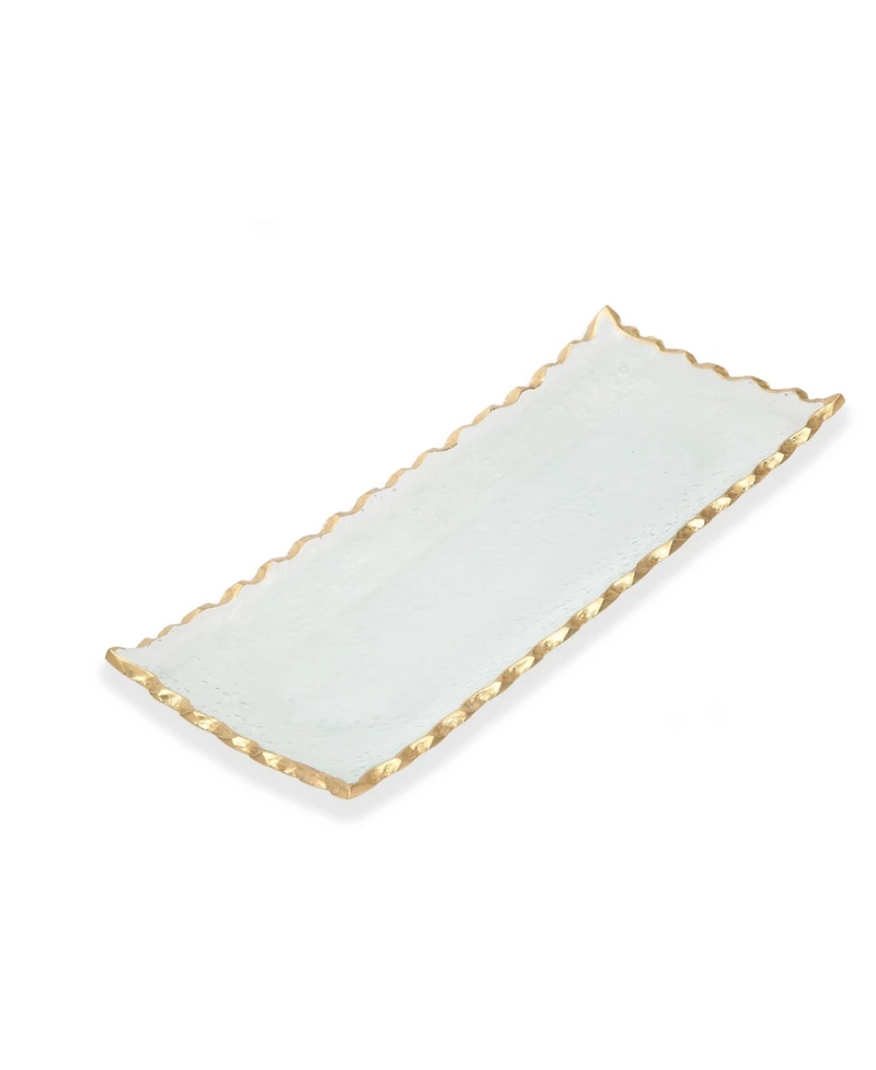Classic Touch 14"L Glass Oblong Tray With Gold Edge