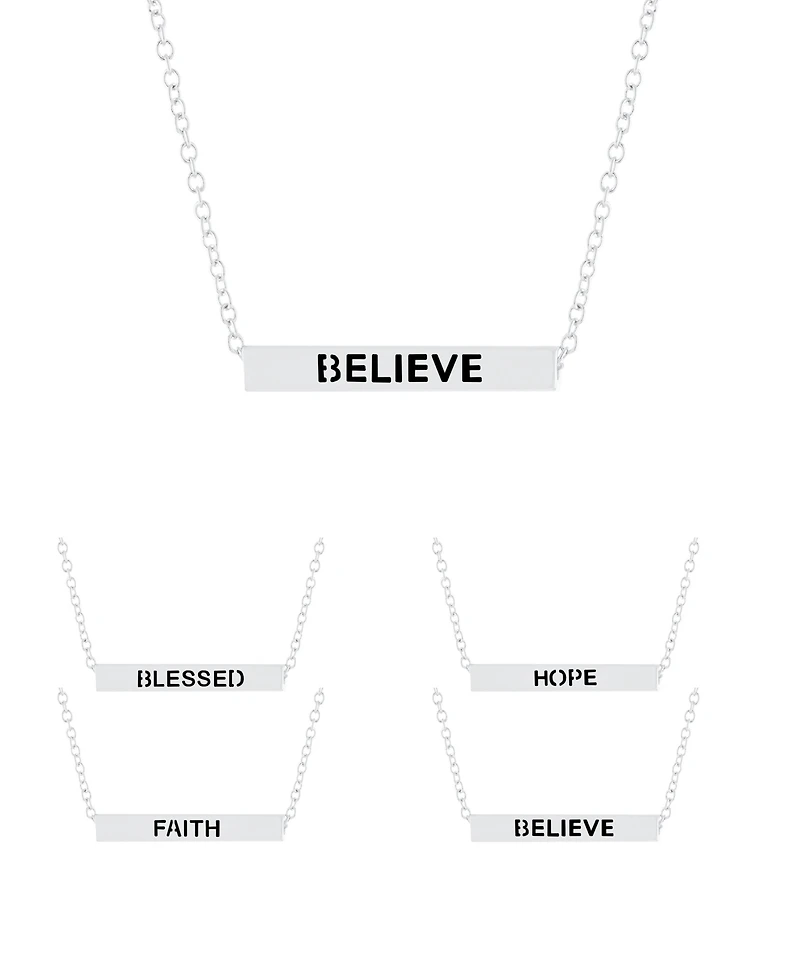 Inspirational Blessed, Hope, Believe and Faith 4 Sided Bar Necklace 16+2"In Silver Plated