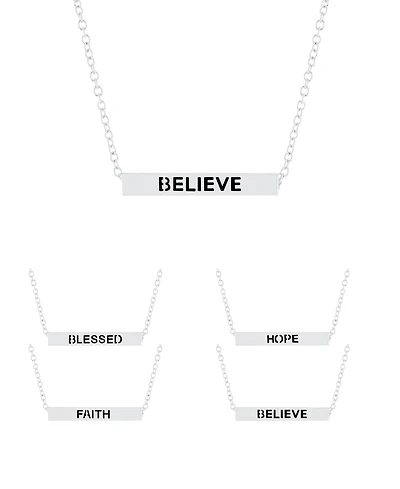Inspirational Blessed, Hope, Believe and Faith 4 Sided Bar Necklace 16+2"In Silver Plated