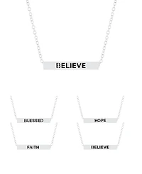 Inspirational Blessed, Hope, Believe and Faith 4 Sided Bar Necklace 16+2"In Silver Plated