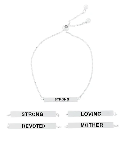 Inspirational Mother, Devoted, Loving and Strong 4 Sided Bar Adjustable Bracelet In Silver Plated