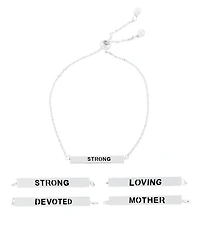 Inspirational Mother, Devoted, Loving and Strong 4 Sided Bar Adjustable Bracelet In Silver Plated