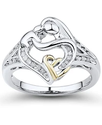 Diamond Mother & Child Ring (1/7 ct. t.w.) in Sterling Silver & 14k Gold