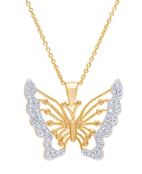 Diamond Accent Butterfly Pendant 18" Necklace in Gold Plate