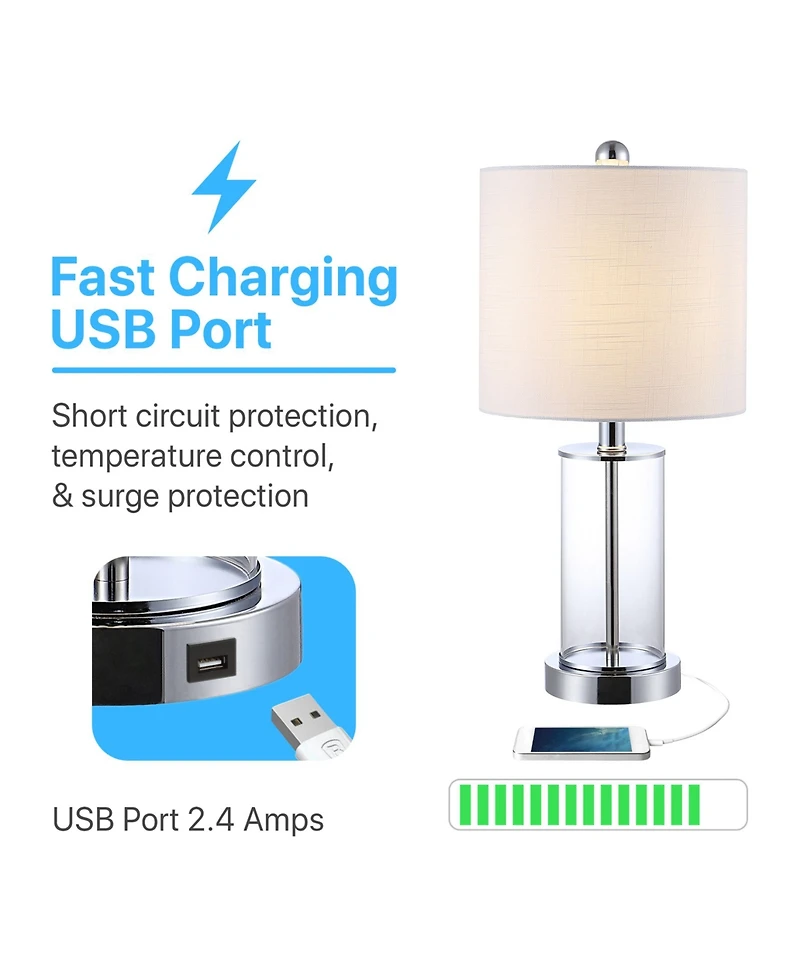 Abner Glass Modern Contemporary Usb Charging Led Table Lamp