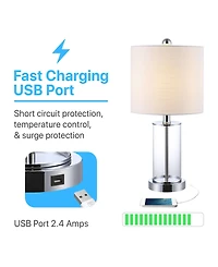 Abner Glass Modern Contemporary Usb Charging Led Table Lamp