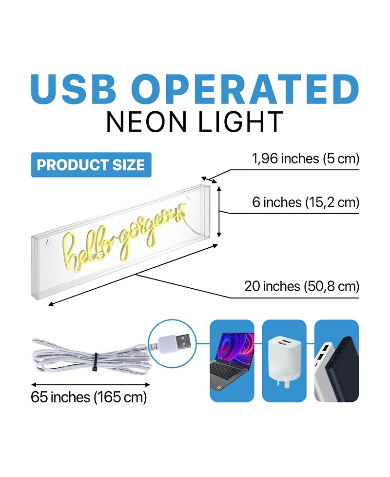 Hello Gorgerous Contemporary Glam Acrylic Box Usb Operated Led Neon Light