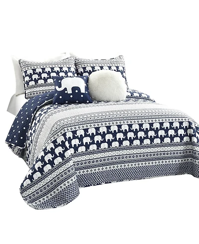 Lush Decor Kids Elephant Stripe 5 Piece Quilt Set, Twin/Twin Xl