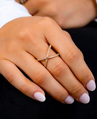 Pave Criss Cross Band Ring Sterling Silver