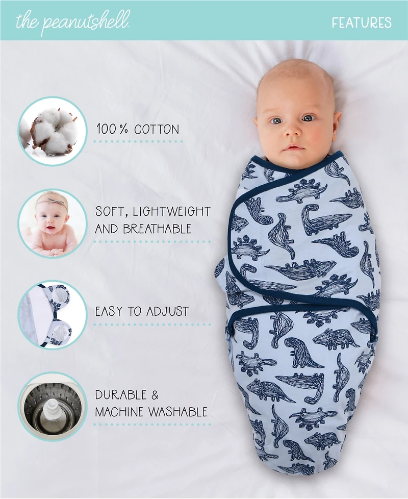 The Peanutshell Newborn Swaddles for Baby Girls, 3 Pack Set, Pink Floral Stars