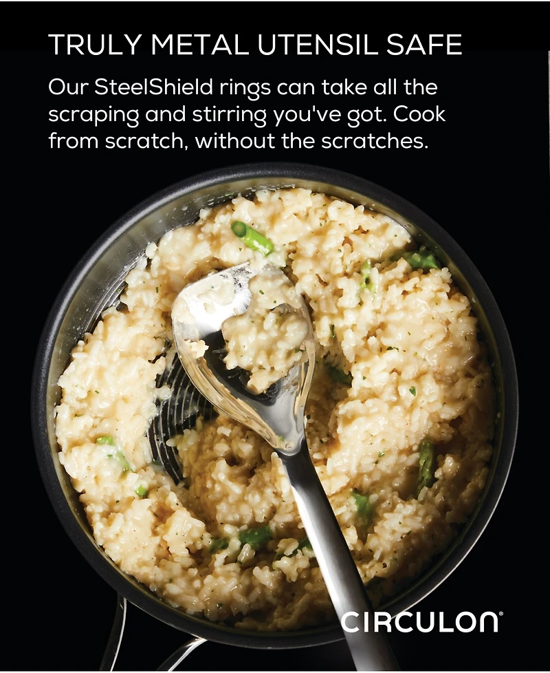 Circulon SteelShield C-Series Tri-Ply Clad Nonstick Chef Pan with Lid and Cooking Utensil Set, 3-Piece, Silver